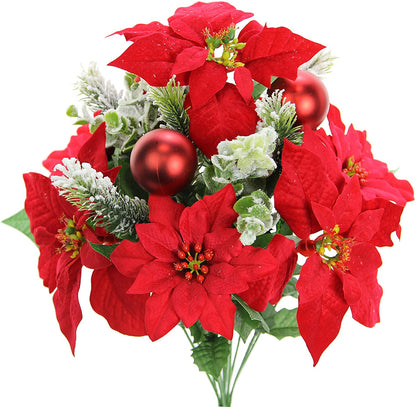 12 Stems Artificial Poinsettia Bouquet Fake Christmas Flowers