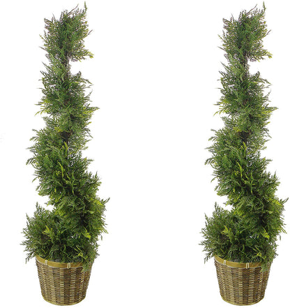 3' Artificial Cypress Leave Spiral Tree in Basket, ABNT003B-NTRL