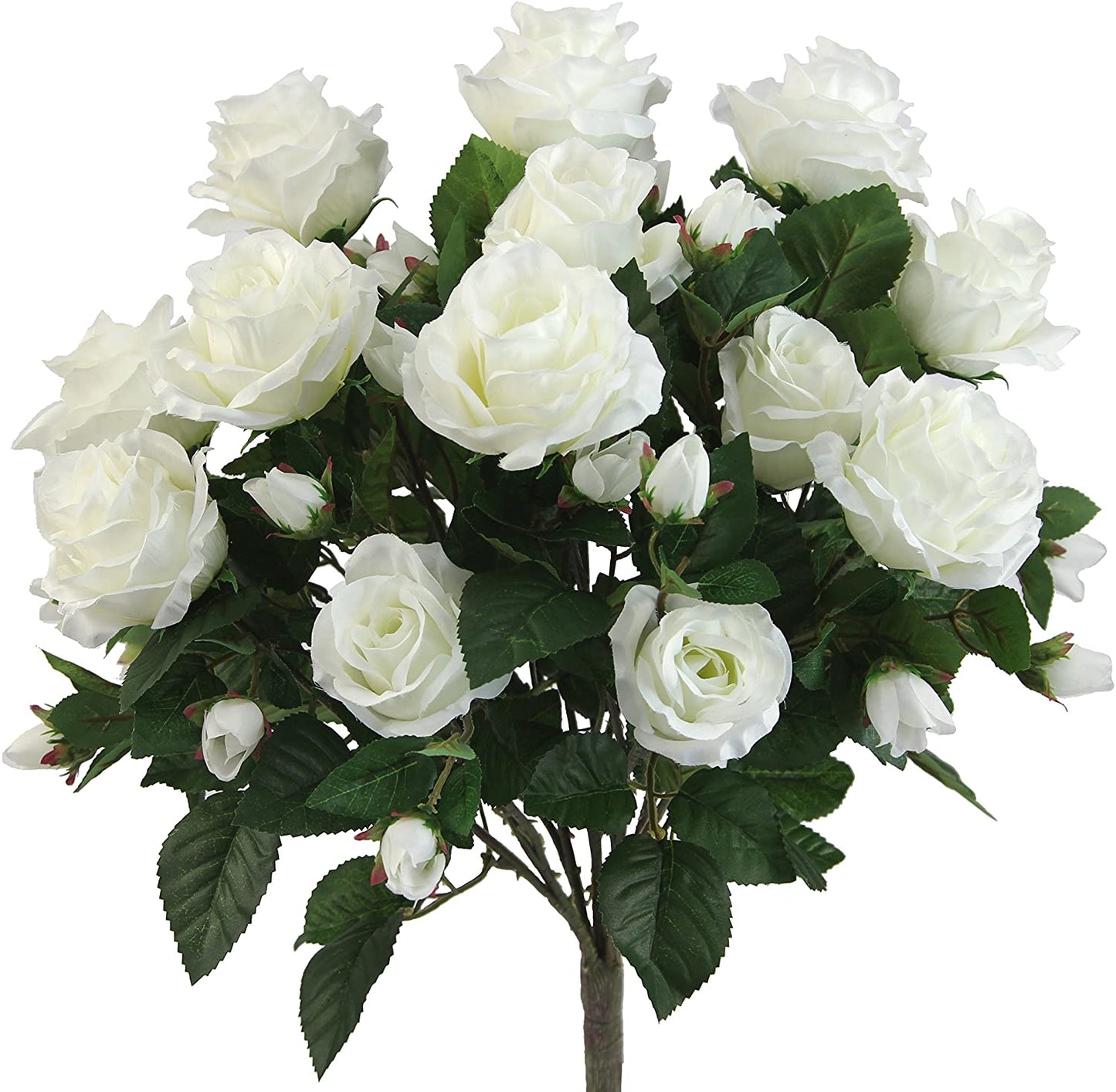 GPB7338-CREAM 5 Stems Faux 15 Head Rose Bud Flower Bush Cream