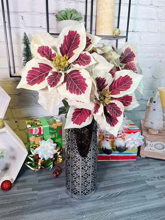 5 Stems Artificial Poinsettia Bouquet Fake Christmas FlowerFaux Velvet Poinsettia Christmas Bush