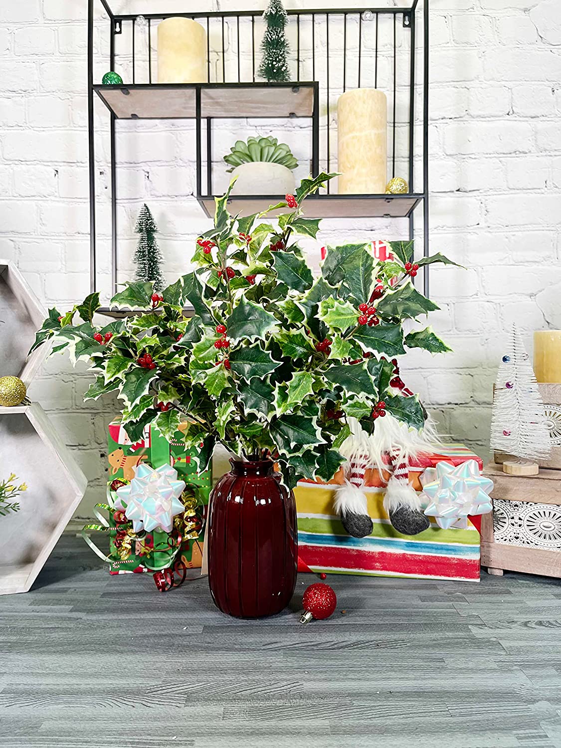 Artificial Holly Leaves Berries Christmas Bush For Christmas decorations Home Décor