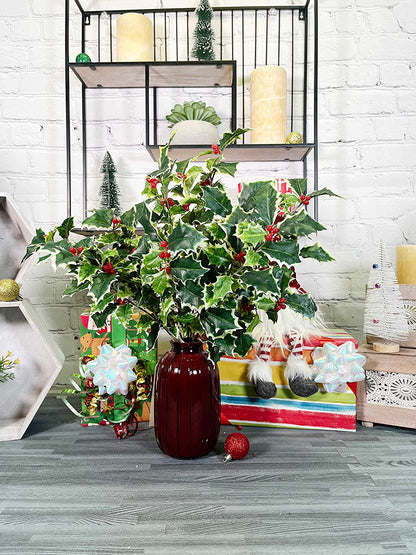 Artificial Holly Leaves Berries Christmas Bush For Christmas decorations Home Décor