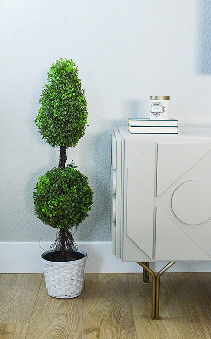 3’ Artificial Boxwood Leave Double Ball Shaped Topiary Tree, GTR4634-NATURAL