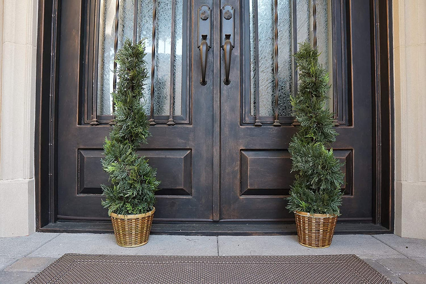 3' Artificial Cypress Leave Spiral Tree in Basket, ABNT003B-NTRL
