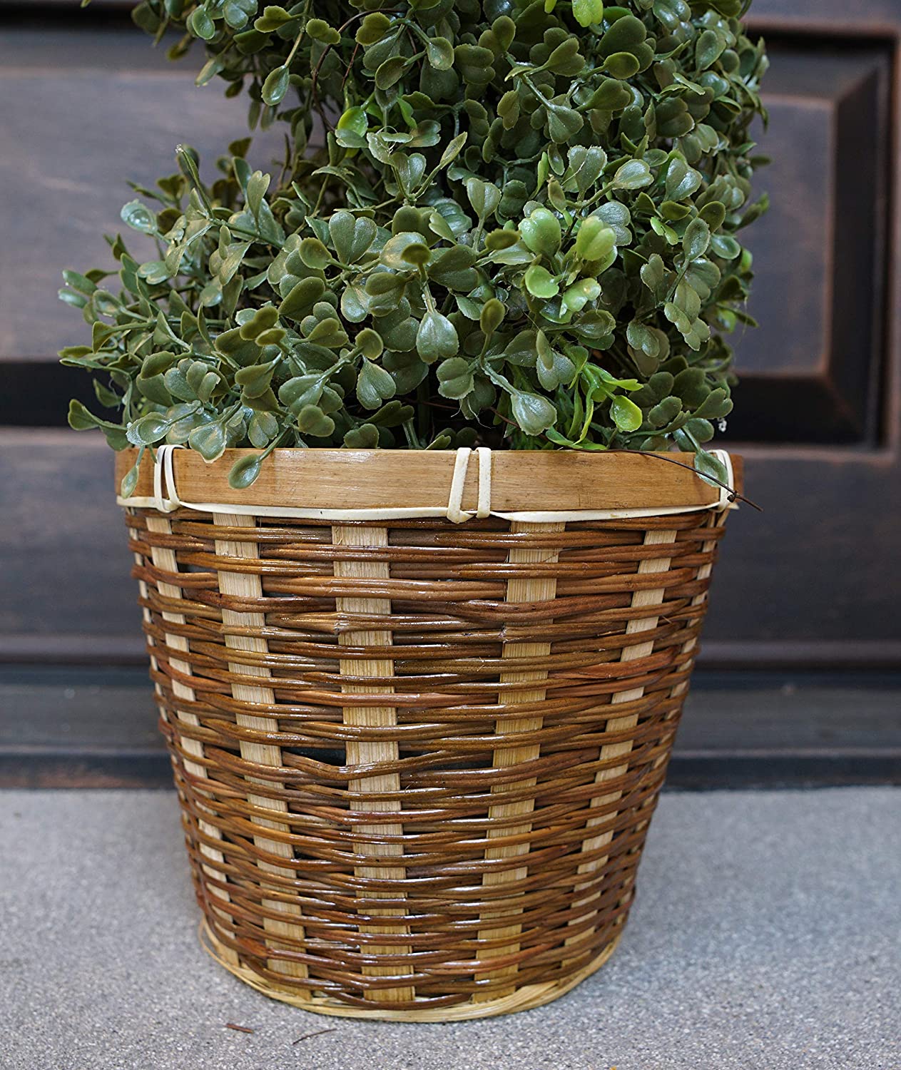Artificial Boxwood Leave Double Ball Shaped Topiary Plant Tree in Basket,  ABNT001B-NTRL