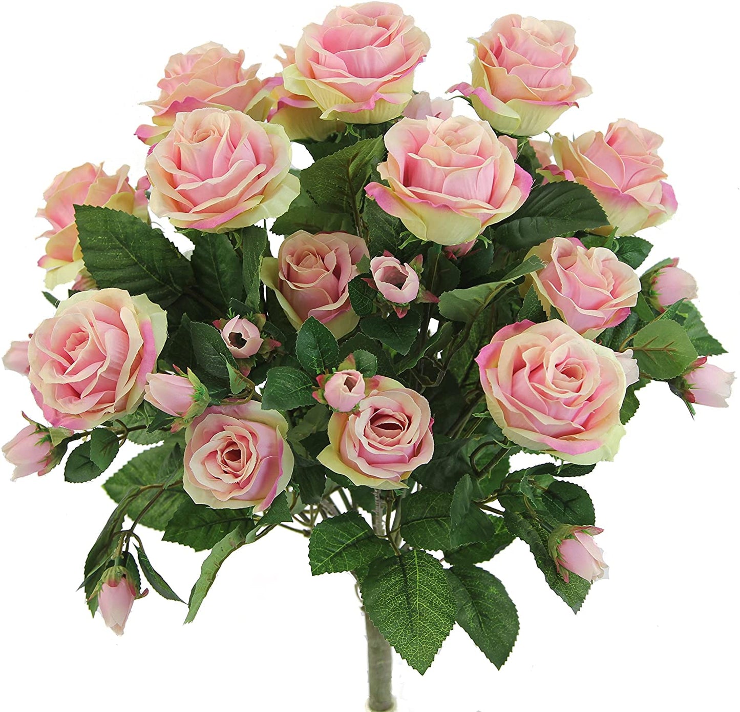 GPB7338-CREAM 5 Stems Faux 15 Head Rose Bud Flower Bush Cream
