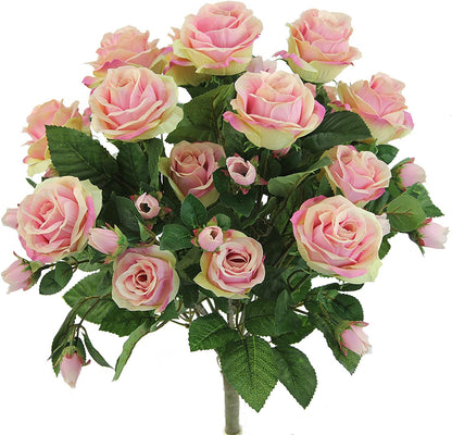 GPB7338-CREAM 5 Stems Faux 15 Head Rose Bud Flower Bush Cream