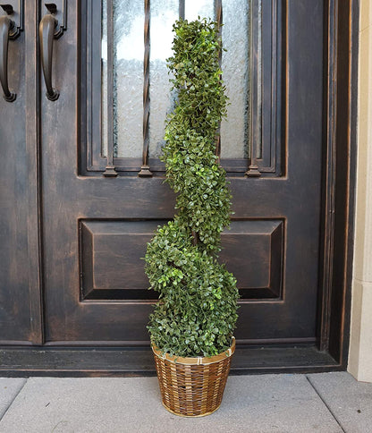 Artificial Boxwood Leave Double Ball Shaped Topiary Plant Tree in Basket,  ABNT001B-NTRL