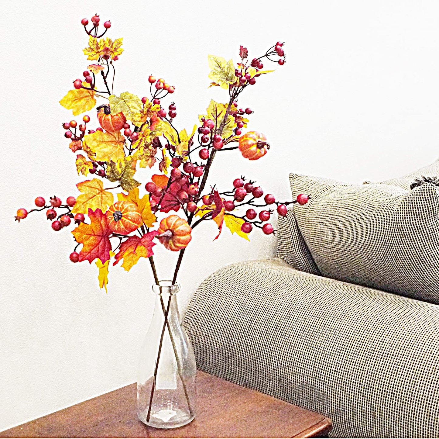 Artificial Autumn Flowers 20 Inch Faux Spray Pumpkin Fake Fruit Berry Fall