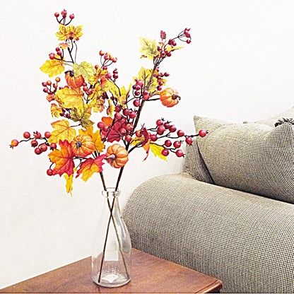 Artificial Autumn Flowers 20 Inch Faux Spray Pumpkin Fake Fruit Berry Fall