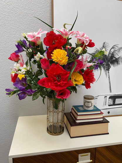 40 Stem Artificial Flowers Roses Lily Peony Mixed Bush Spring Faux Flower