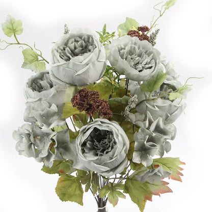 14 Stem Artificial Flowers Rose Hydrangea Bush Spring