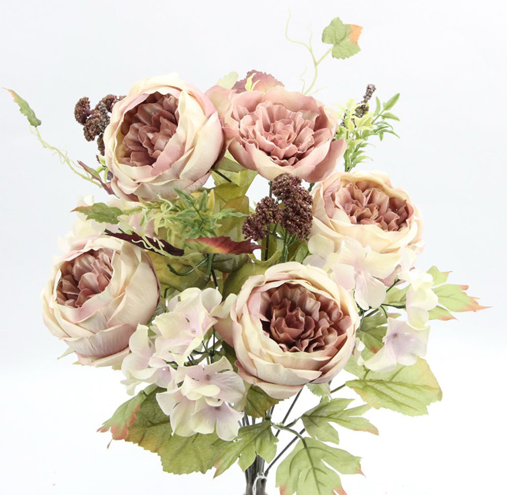 14 Stem Artificial Flowers Rose Hydrangea Bush Spring