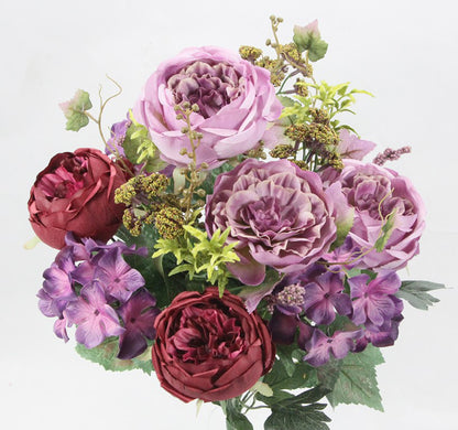 14 Stem Artificial Flowers Rose Hydrangea Bush Spring
