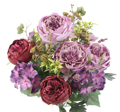14 Stem Artificial Flowers Rose Hydrangea Bush Spring