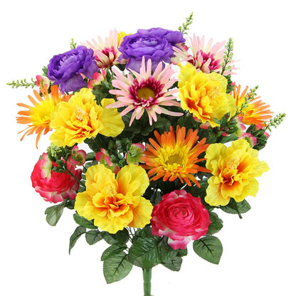 ABN1B014-PUR-ORCHID Artificial Spring Mixed Flower 30 Stem Hibiscus/ Rose Mixed Bush