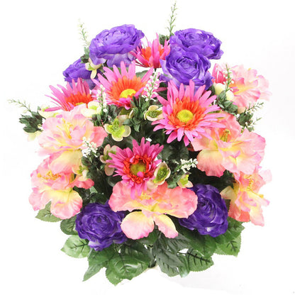 ABN1B014-PUR-ORCHID Artificial Spring Mixed Flower 30 Stem Hibiscus/ Rose Mixed Bush