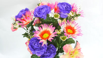 ABN1B014-PUR-ORCHID Artificial Spring Mixed Flower 30 Stem Hibiscus/ Rose Mixed Bush