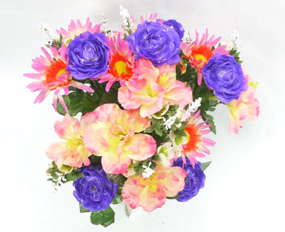 ABN1B014-PUR-ORCHID Artificial Spring Mixed Flower 30 Stem Hibiscus/ Rose Mixed Bush