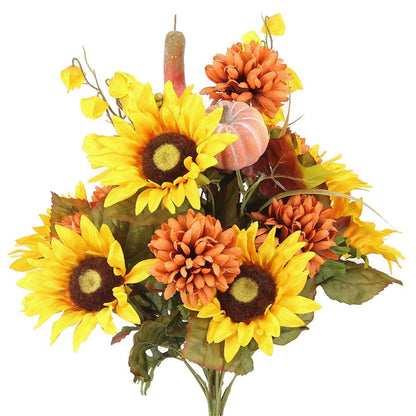 18 Stems Artificial Mums Sunflowers Zinna Silk Flowers Bush Plants