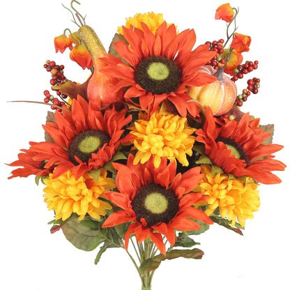18 Stems Artificial Mums Sunflowers Zinna Silk Flowers Bush Plants