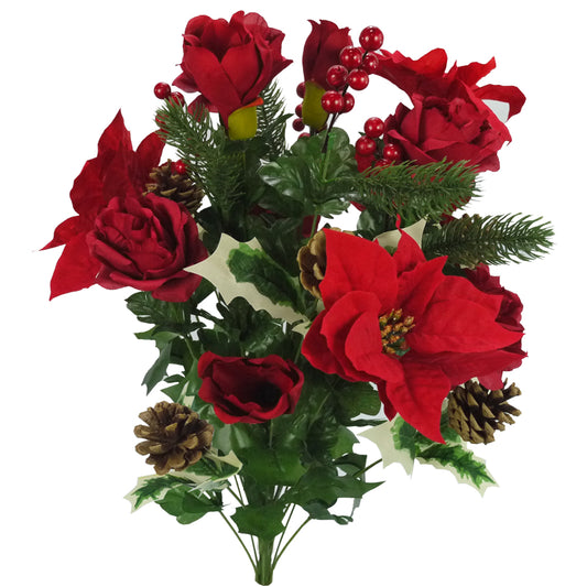 ABN4B008-RED Artificial Winter Frost Seasonal Mixed Bush Holiday Decoration ArrangementRed ,