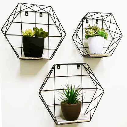 3pcs Hanging Shelves Accent Wall Shelf Hexagon shelves