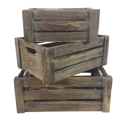 Set of 3 Rustic White Wooden Storage Crates - Farmhouse Style Decorative Baskets for Home Décor