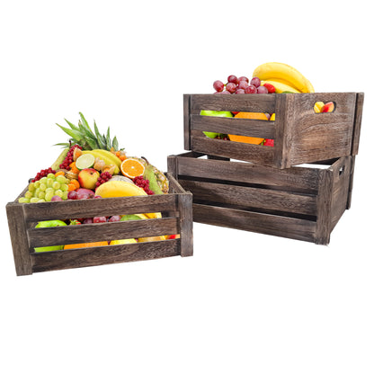 Set of 3 Rustic White Wooden Storage Crates - Farmhouse Style Decorative Baskets for Home Décor