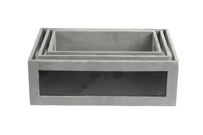 ABN5E095-GRY Chalkboard Decorative Set of 3 Rectangle Storage Gift Wood Crates Grey