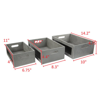 ABN5E095-GRY Chalkboard Decorative Set of 3 Rectangle Storage Gift Wood Crates Grey