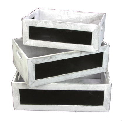 ABN5E095-GRY Chalkboard Decorative Set of 3 Rectangle Storage Gift Wood Crates Grey