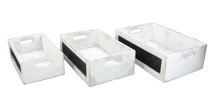 ABN5E095-GRY Chalkboard Decorative Set of 3 Rectangle Storage Gift Wood Crates Grey
