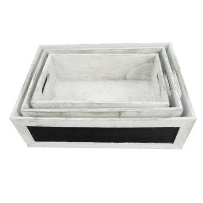 ABN5E095-GRY Chalkboard Decorative Set of 3 Rectangle Storage Gift Wood Crates Grey