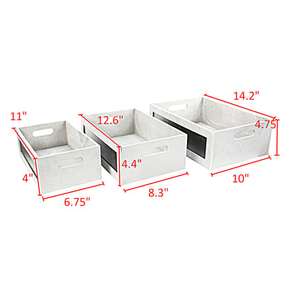 ABN5E095-GRY Chalkboard Decorative Set of 3 Rectangle Storage Gift Wood Crates Grey