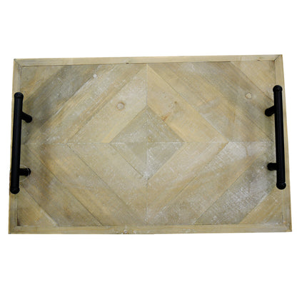 20 inch Wooden Serving Tray with Metal Handles, Home Décor Tray