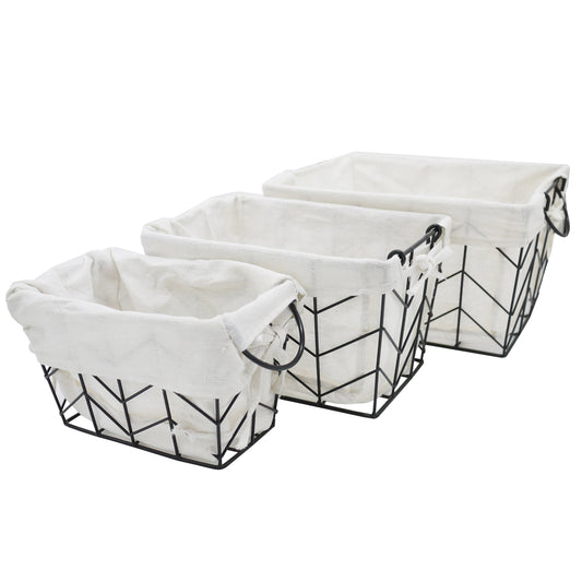 ABN5E119-BLK 3 Piece Metal/Wire Basket Set
