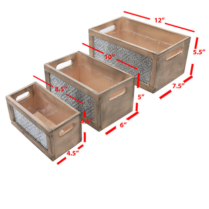Wooden Crate Nesting Front Panel and Cutout HandlesSet of 3