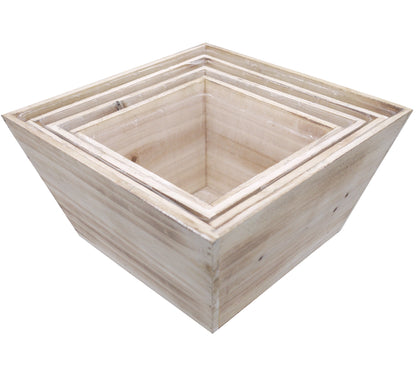 Set of 4 Square Decorative Wooden Planter Wood Indoor Garden for Plants