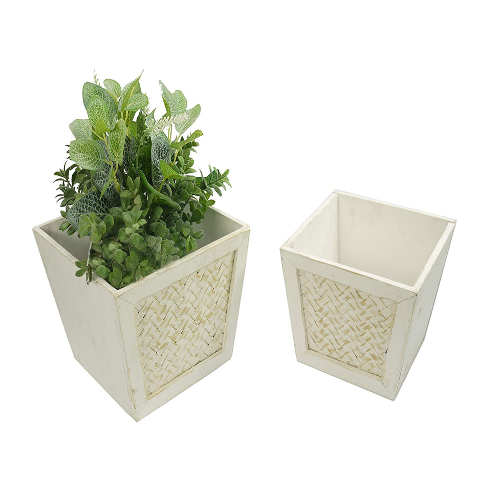 Set of 2 Square Decorative Wooden Planter Wood Indoor Garden for Plants