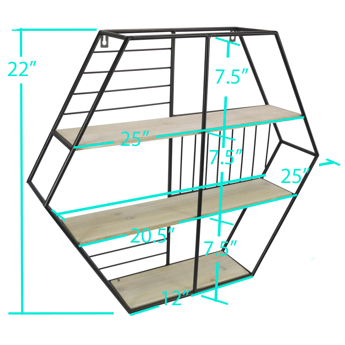 ABN5E163-NTRL Modern White Oak Wood Hexagon Floating ShelvesBlack,