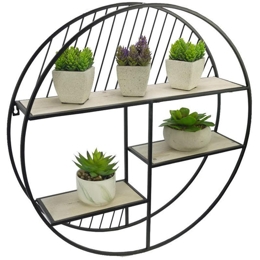ABN5E164-NTRL Modern White Oak Wood Round Mounted Shelves