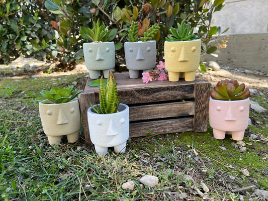 3.25" Cute Ceramic Face Planter Pot
