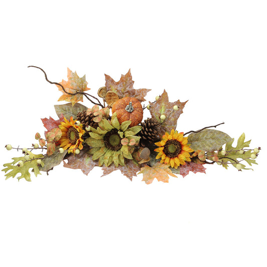 31" Artificial Sunflowers Pumpkins Maple Berries Festive Harvest Swag Green/Autumn