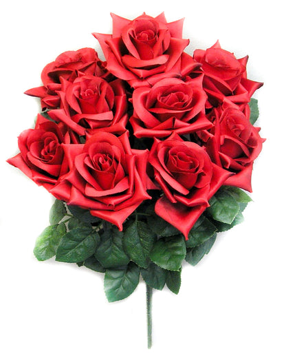GPB183-BEAUTY 9 Artificial Full Blossoms Rose Bush