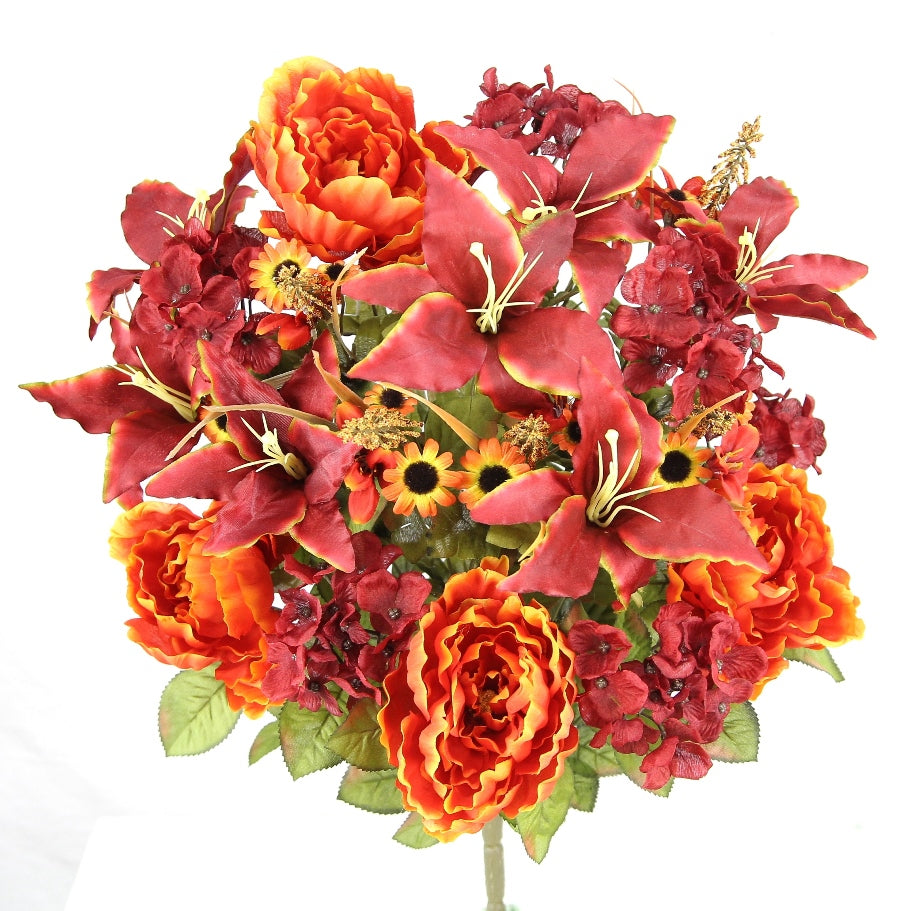 24 Stems Spring Bush Artificial Hydrangea Flowers Tiger Lily Peony Bush Foliage