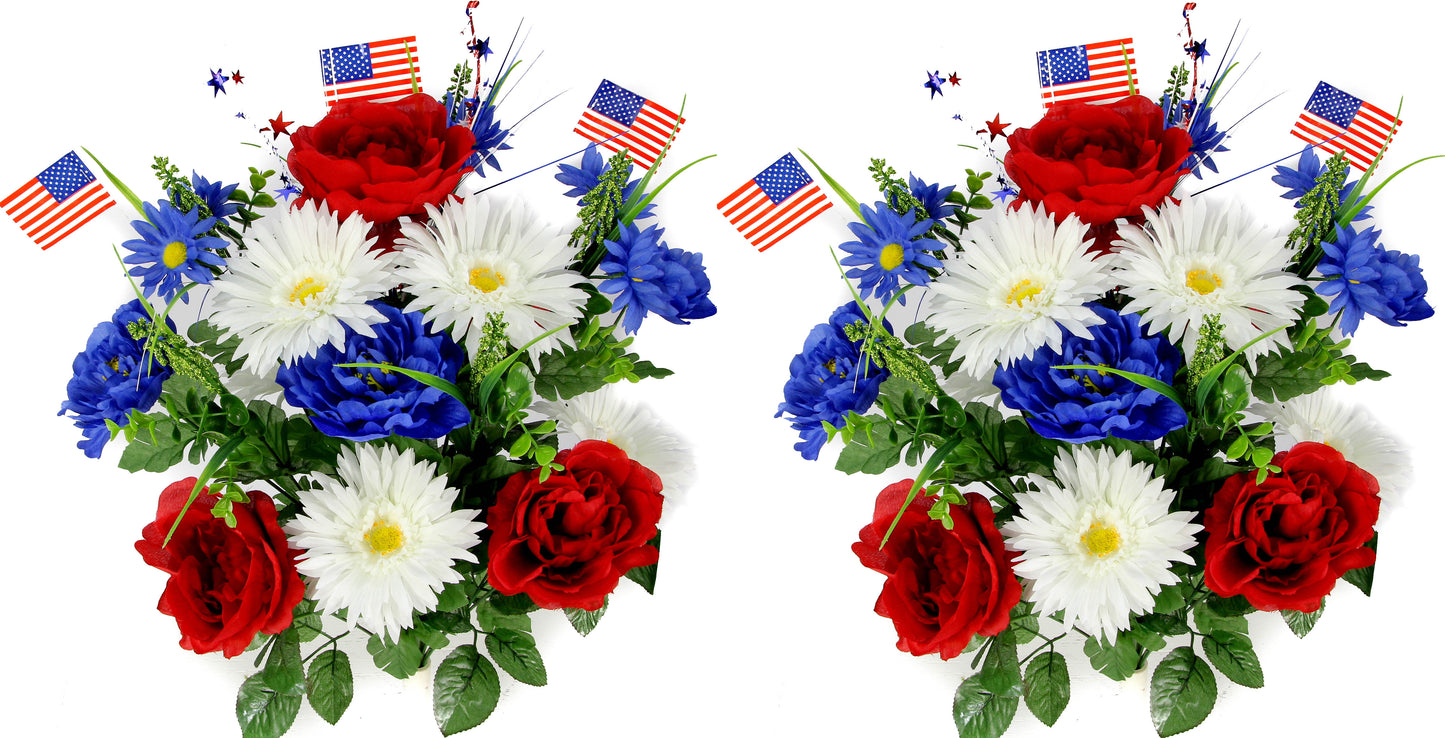 18 Stems Artificial Flower Patriotic Memorial Bouquet Peony Gerbera Daisy