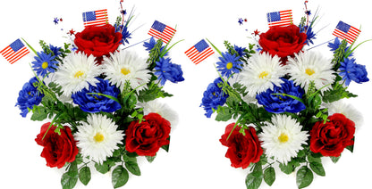 18 Stems Artificial Flower Patriotic Memorial Bouquet Peony Gerbera Daisy