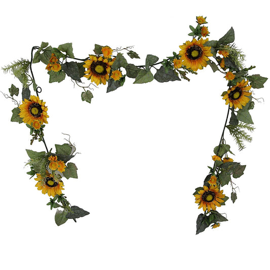6' Artificial Sunflower with Mini Berries Flower Garland for Wedding, Restaurant & Home Decoration Arrangement, Gold, 2 Piece