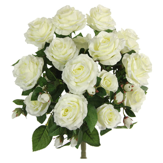 GPB7338-CREAM 5 Stems Faux 15 Head Rose Bud Flower Bush Cream